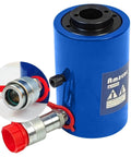 20T Hydraulic Cylinder Jack Hollow Single Acting Hydraulic Ram Cylinder 2"(50mm) blue with close-up of connector details