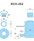 Technical diagram of 20T Hydraulic Cylinder Jack Hollow Single Acting Hydraulic Ram Cylinder 2"(50mm) with measurements and drain valve
