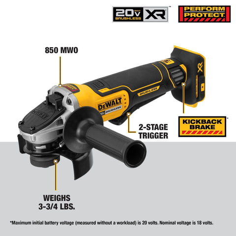 20V Max Cordless Angle Grinder With Brushless Motor Four And A Half Inch Wheel Paddle Switch Kickback Brake Tool Only DCG413B