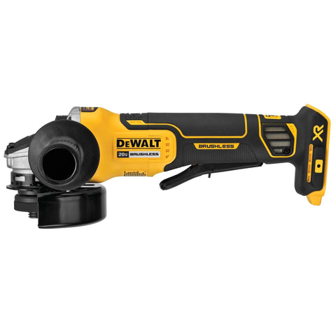 Side view of 20V Max Cordless Angle Grinder With Brushless Motor Four And A Half Inch Wheel Paddle Switch Kickback Brake Tool Only DCG413B