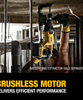 Person using Efficient 20V Max SDS Plus 1 In Rotary Hammer with D-Handle for concrete drilling on a ceiling