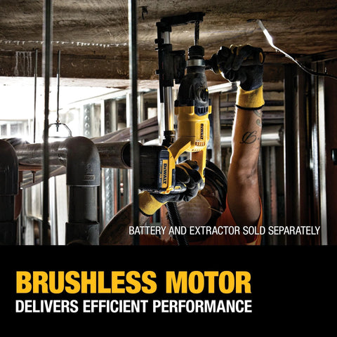 Person using Efficient 20V Max SDS Plus 1 In Rotary Hammer with D-Handle for concrete drilling on a ceiling