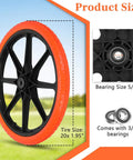 20x1.95 Inch Flat Free Tires Compatible with Rubbermaid Wheelbarrow Wheels, showing tire size and bearing details.