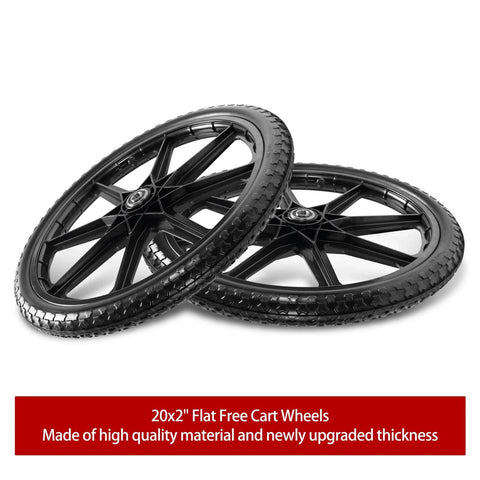 20 Inch Flat Free Cart Wheels 2 Pack Compatible with Rubbermaid Wheelbarrow Wheels, 20x2 Solid Tires, Black close-up view.