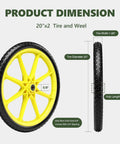 20 Inch Flat Free Tire and Wheel Set of 2 in yellow with solid polyurethane airless design featuring centered hub 20x1.95 dimensions