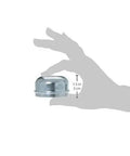 Silver Wheel Dust Cap For Daily Drivers, Two Inch Outside Diameter Hub Cover Fits 1.86 Inch Inner Diameter specs, shown in hand for size reference.