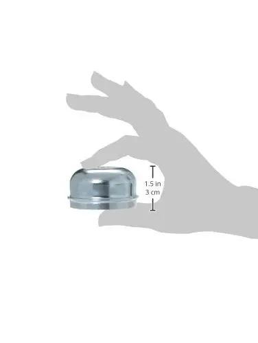 Silver Wheel Dust Cap For Daily Drivers, Two Inch Outside Diameter Hub Cover Fits 1.86 Inch Inner Diameter specs, shown in hand for size reference.