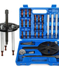 21 in1 Bearing Puller Set displayed with blue heavy duty portable storage case and various tool components visible
