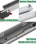 21 Inch Undermount Drawer Slides Full Extension Soft Close Concealed Runners with locking device and hydraulic rod detailed view