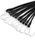 Close-up of 21 Inch Tarp Straps With Hooks 50 Pack Adjustable Rubber Bungee Tie Downs for securing tarps and cargo.