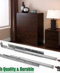 21 Inch Undermount Drawer Slides Full Extension Soft Close Concealed Runners For Heavy Duty Furniture Drawers Up To 75 Lbs Now With Durable Steel Construction And Smooth Silent Operation Includes Mounting Screws And Brackets 1 Pair next to dark wood dresser and lamp