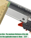 Close-up of 21 inch undermount drawer slide with full extension and soft close feature showing side measurement