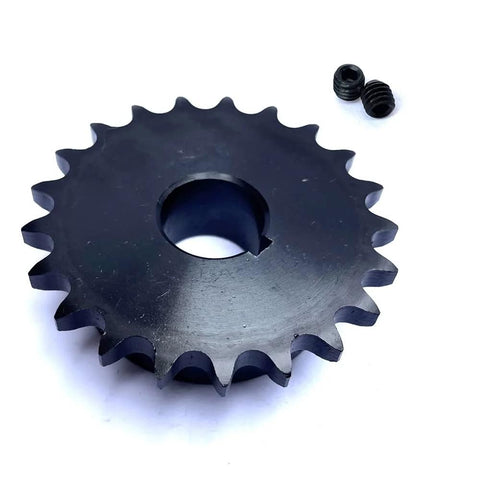 Rugged Type B Roller Chain Sprocket With 21 Teeth And 1 Inch Bore For One Half Inch Pitch Chains Rust Resistant Hardened Teeth HRC 38 42 Made From AISI 1045 Steel Quarter Inch Keyway Plus Two Setscrews Heavy Duty By RHKING
