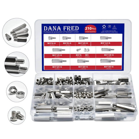 210 Piece M4 Hex Standoff Spacers Set Carbon Steel Male Female Metric Thread for PCB Prototyping with storage case