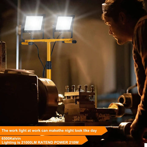 21000 Lumen LED Work Light With Stand, Dual Head Adjustable, lighting workshop equipment, illuminating a garage workspace