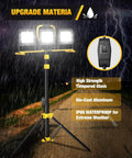 Beastly Bright 21000 Lumen LED Work Light With Stand, 3 Head Adjustable Panels in rain, IP66 waterproof, on tripod