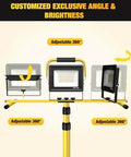 Beastly Bright 21000 Lumen LED Work Light With Stand, 3 Head Adjustable Panels, Waterproof Foldable Tripod on black background