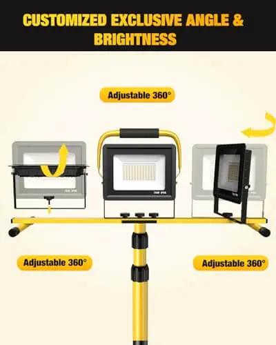 Beastly Bright 21000 Lumen LED Work Light With Stand, 3 Head Adjustable Panels, Waterproof Foldable Tripod on black background