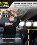 21000 Lumen LED Work Light With Stand 3 Head Portable Tripod Light with mechanic working underneath vehicle