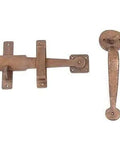 Dead Straight Rustic Gate Latch Set With Tapered Handle In Weathered Bronze Heavy Duty Iron Hardware for outdoor gates.
