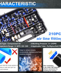 210 Piece Pro Grade Quick Connect Air Fittings Kit For 1/8 1/4 5/16 3/8 1/2 And 4 6 8 10 Mm OD Push To Connect Fittings