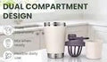 Dual Insulated Stainless Steel Protein Shaker Bottle With Separate Dry Storage Compartment And Built In Mixing Whisk 15 Oz Gym Cup featuring dual compartment design.