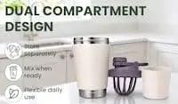 Dual Insulated Stainless Steel Protein Shaker Bottle With Separate Dry Storage Compartment And Built In Mixing Whisk 15 Oz Gym Cup featuring dual compartment design.