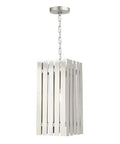Absolute Must Have One Light Solid Brass Outdoor Pendant Lantern Featuring A Smooth Brushed Nickel Base And Sleek Geometric Clear Glass Cylinder For Instant Patio Vibes And Curb Appeal, showing sleek design and brushed nickel finish.