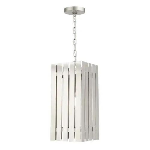 Absolute Must Have One Light Solid Brass Outdoor Pendant Lantern Featuring A Smooth Brushed Nickel Base And Sleek Geometric Clear Glass Cylinder For Instant Patio Vibes And Curb Appeal, showing sleek design and brushed nickel finish.