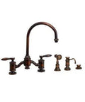 Hampton Bridge Sink Faucet Featuring A Slick Matte Antique Copper Finish With Smooth As Butter Lever Handles Top Notch Three Hole Deck Mount Build Guaranteed Drip Free Performance Daily, showcasing the entire faucet setup.