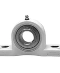 Front view of 1-7/16 in Pillow Block Bearing with Set Screw Lock, Black Polymer Housing, 2-Bolt Mount, Contact Seal with Slinger