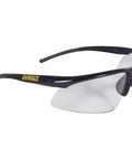 Worksite Ready Kick Ass Safety Glasses Featuring Hella Clear Scratch Resistant Lenses Secured In Comfortable Black Frames Bulk Pack Of Twelve For Tough Working Crews, side view showing clear lenses and black frame.