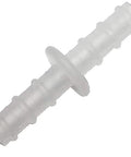 Oxygen tubing straight connector, white plastic, side view.