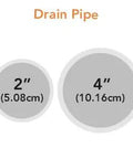 Drain pipe size comparison showing 2 inch and 4 inch diameters for plumbing applications.