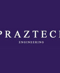 Praztech Engineering logo on a dark purple background