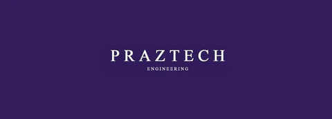 Praztech Engineering logo on a dark purple background