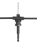 Front view of Klein Tools adjustable circle hole cutter with crossbar and drill bit for drywall/ceiling tiles.
