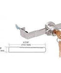 Adjustable Sliding Glass Door Lock With Thumb Screw Adjustment For Up To 1/2 Inch Glass, Chrome Finish, keys visible, side view