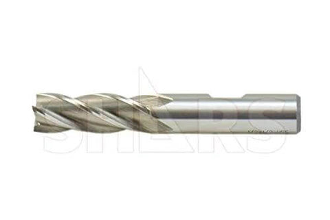 Shars end mill, side view, 3/8 in dia, HSS, 4-flute, center-cut, 3/4 in flute length