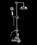 Exposed Thermostatic Tub And Shower System With Polished Chrome Finish And Rock Solid Hand Shower, wall-mounted with durable components.