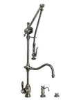 Top Shelf Traditional Gantry Pull Down Kitchen Faucet Sporting Slick Swivel Hook Spout And Solid Three Piece Hardware Set In Genuine Matte Antique Copper Finish You Are Going To Dig, complete faucet with side sprayer.