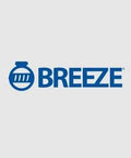 Breeze logo on gray background, featuring round design with horizontal stripes next to text