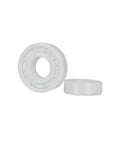 Two white zirconia ceramic bearings, 623 size (3x10x4 mm), shown from front and side.