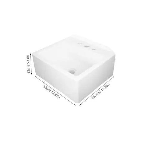 Wall-Mount Bathroom Sink - Lightweight Plastic No-Drill Design for Easy Installat in Small Bathrooms, Rentals, and Shower Areas - Space-Saving Solut! with dimensions 33cm x 28.5cm x 13cm.