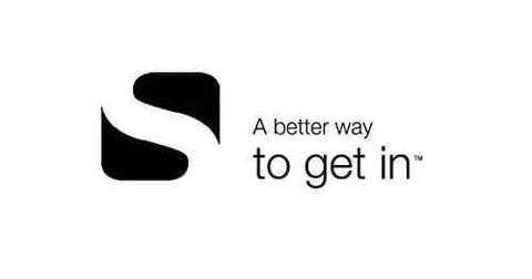Black and white logo featuring an abstract "S" symbol and the text "A better way to get in™"