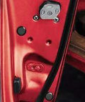 2 Inch Flush Mount Black Polyethylene Hole Plug For Sheet Metal For 2 Inch ID Holes Panel Thickness 0.03 To 0.08 Inches installed in red car door