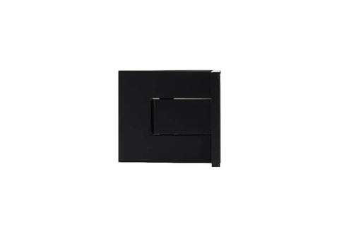 Front view of Palermo Matte Black Adjustable Wall Mount Offset Back Plate Hinge for Glass Doors Fits Three Eighths Inch And One Half Inch Glass