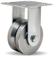 Rock Solid Stainless Steel Rigid Caster With 4 Inch V Grooved Wheel Rated For 850 Pounds Of Hefty Loads Featuring Half Inch Precision Ball Bearings