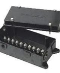 Heavy Duty 10 Terminal Junction Box For Rv And Trailer Wiring with open black housing and terminals visible, designed for secure connections.