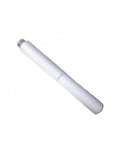 Water filter element for low-pressure waterjet pump, side view; white cylindrical cartridge with threaded metal end